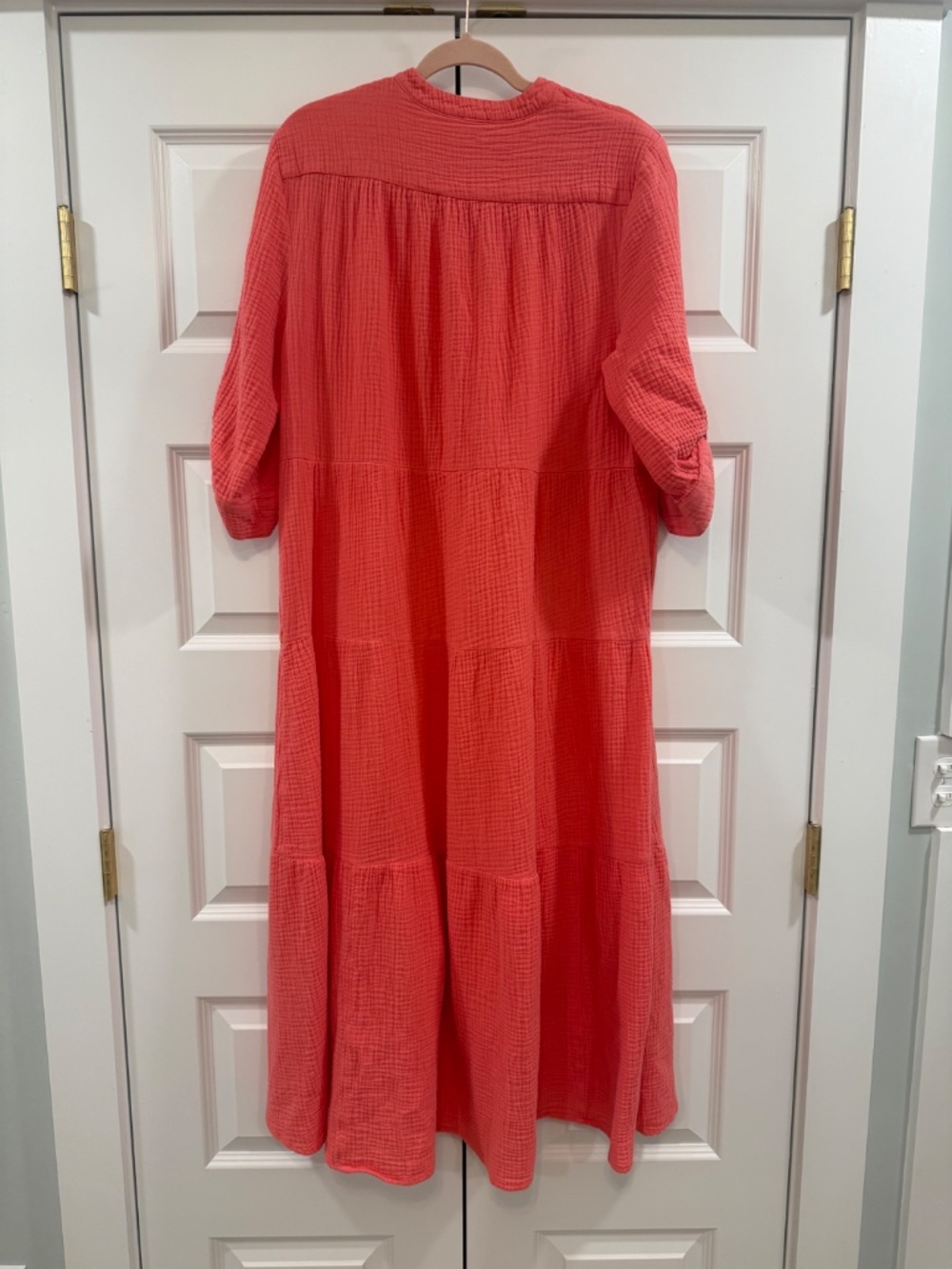 Chico's Cotton Gauze Tiered Dress in Coral 16/18 - Picture 3 of 10